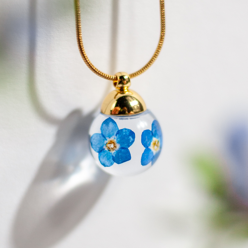 Vergeet-me-niet hanger en ketting bol