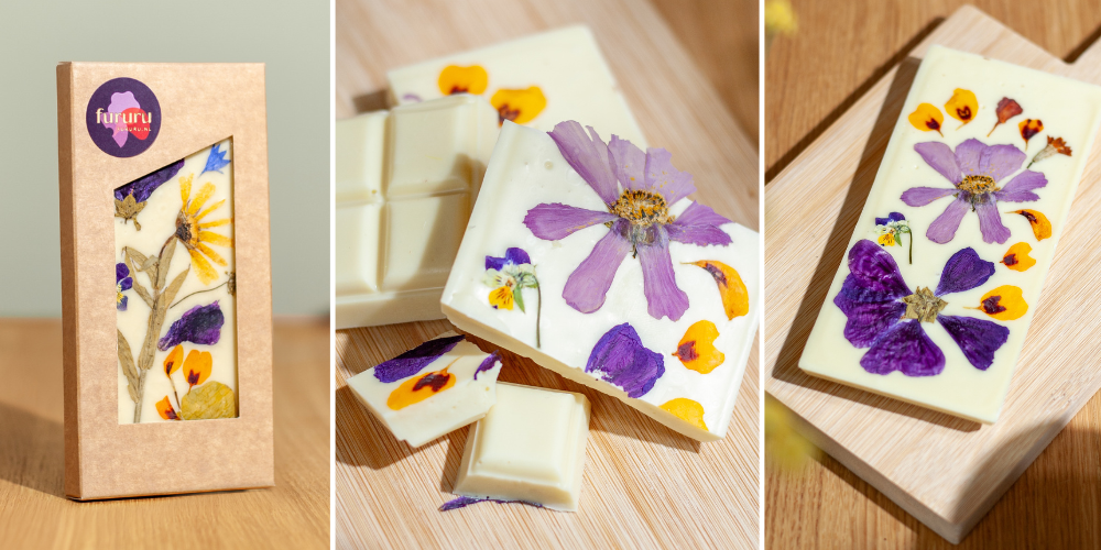 chocolade met eetbare bloemen